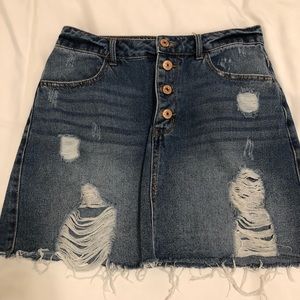 Distressed denim skirt